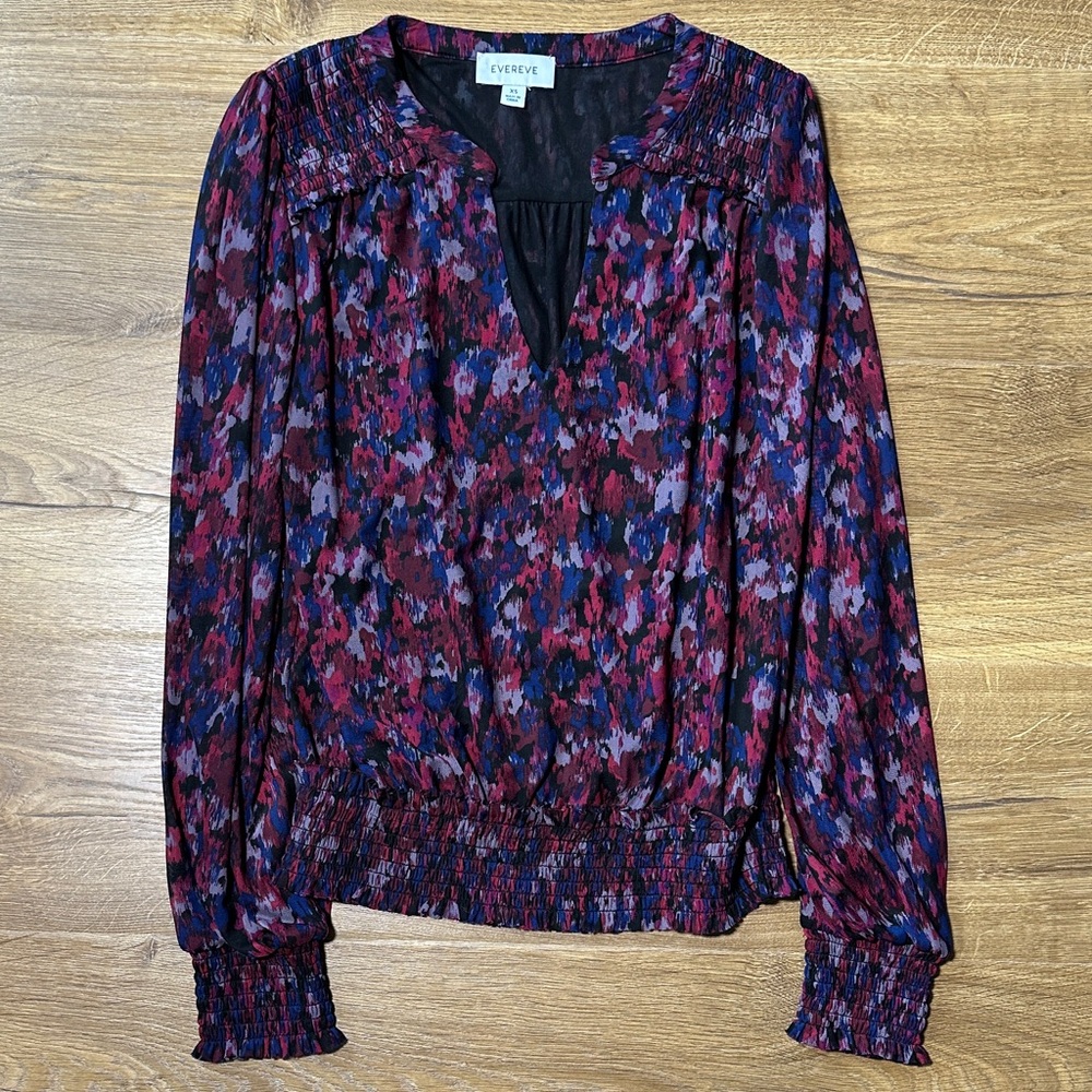 Evereve Purple, Red, and Blue Long Sleeve Blouse Size XS